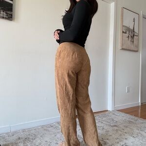 Y2K Tan Boho Straight-Leg Mid Waist Pants